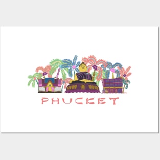 Neon bright Phucket Thailand - coral, yellow, purple, blue, white Posters and Art